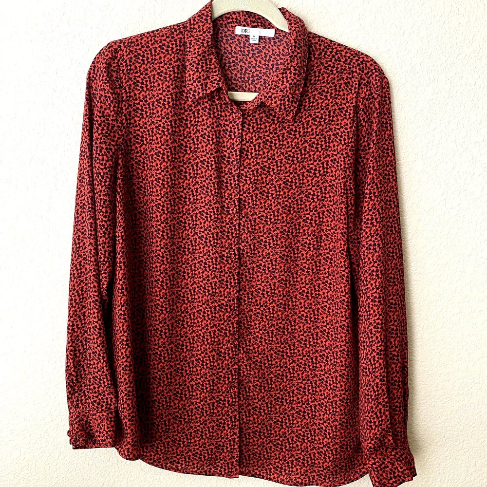 DR2 Daniel Rainn Womens Button Front Long Sleeve Blouse Top Size M G4
